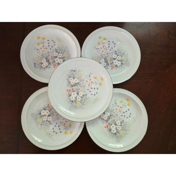 Fine China Blossom Misty Meadows Floral Dessert Plates 5 Piece Set - Picture 1 of 6